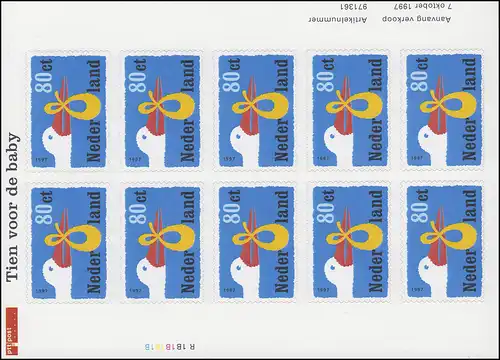 1631I Freimarke für Geburtsanzeige 1997 - Folienblatt I mit 10 Marken, **