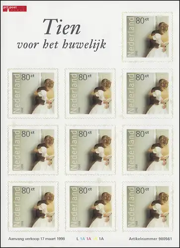 1652I Freimarke für Hochzeitsglückwünsche 1998 - Folienblatt I, postfrisch **