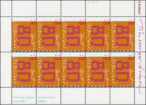 1731  Freimarke Stilisierter Bildschirm 80 C. 1999 - 10er-Bogen, postfrisch **