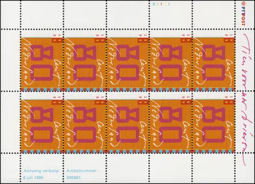 1731  Freimarke Stilisierter Bildschirm 80 C. 1999 - 10er-Bogen, postfrisch **