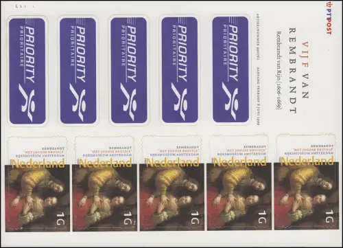 1730 Niederländische Gemälde Rembrandt 1999 - Folienblatt, postfrisch **