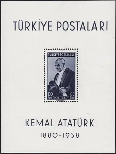Block 1 Türkei: Kemal Atatürk 1940, postfrisch **