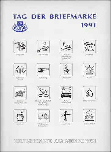 BDPh-Belegemappe Tag der Briefmarke 1991: Hilfsdienste am Menschen