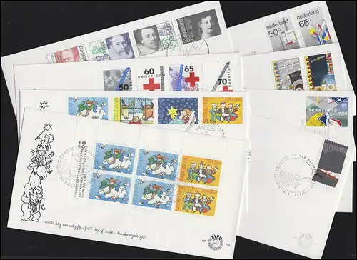 1227-1244 Niederlande-Jahrgang 1983 auf 8 FDC, NVPH-Nummer 207-213 mit Block 25