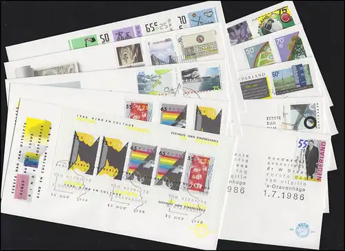 1285-1286 Pays-Bas 1986 à 10 FDC, numéro NVPH 232-240, bloc 29