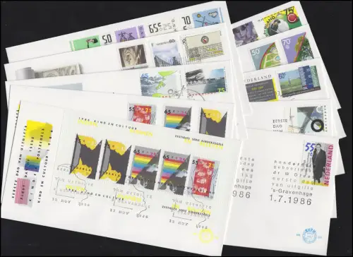 1285-1286 Pays-Bas 1986 à 10 FDC, numéro NVPH 232-240, bloc 29