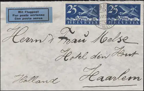 180 timbres postaux 2 fois 25 C. MeF sur lettre postale Aéroport BBASEL 16.6.30 (?) n. Haarlem