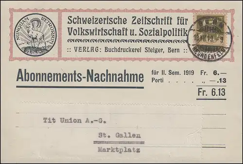 139x Tell mit Armbrust als EF ABO-NN Zeitschrift Volkswirtschaft BERN 10.7.19