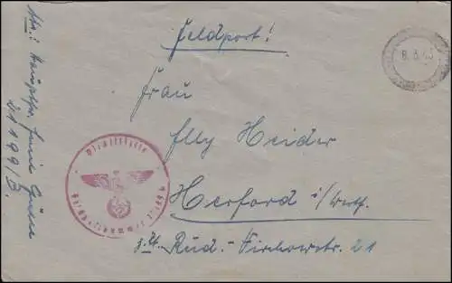 Poste de champ PF 21199/B avec cachet et cachet de camouflage 8.3.43