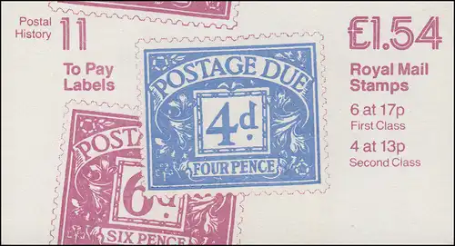 Großbritannien-Markenheftchen 68 Postal History 11 To Pay Labels 1984, **