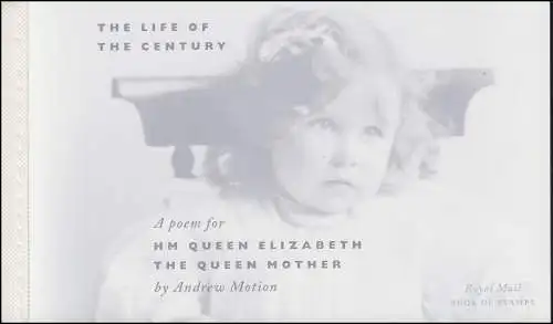 Livret de la Grande-Bretagne 137 anniversaire de Reine mère Elisabeth 2000 **