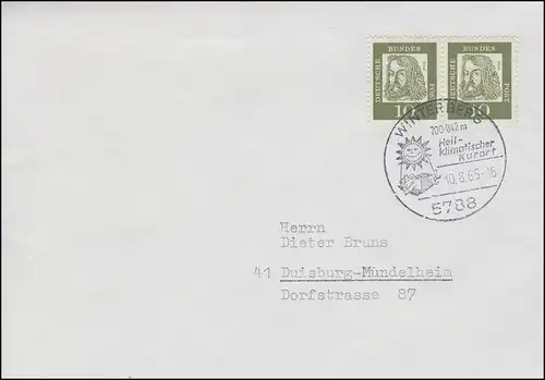 350y Bedeutende Deutsche 10 Pf. Paar auf Brief SSt WINTERBERG Kurort 10.8.1965