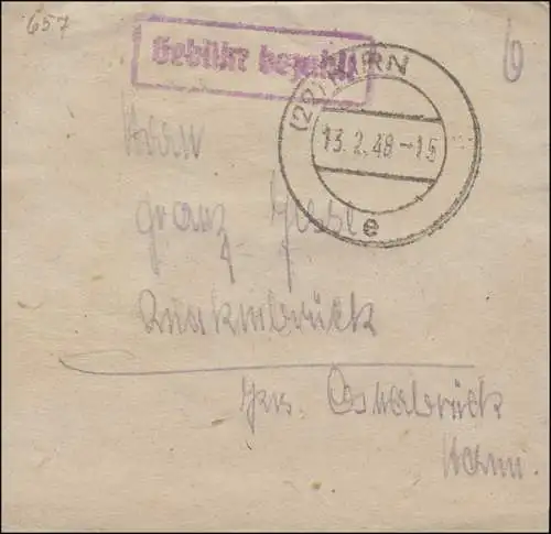 Payé comme un tampon de cadre sur bande de traction KIRN 13.2.1948