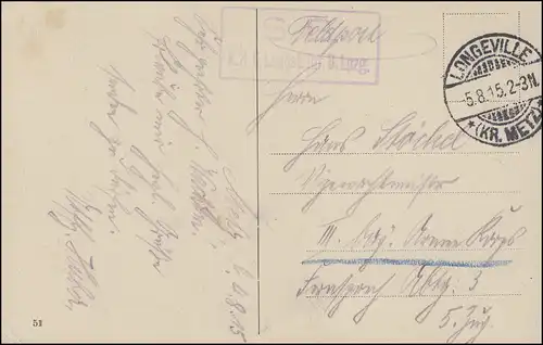 Feldpost Landsturm-Inf.-Batl. Leipzig sur AK Metz Jacobsplatz LONGEVILLE 5.15