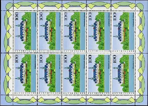 1849I Holsteinische Schweiz - 10er-Bogen mit PLF I grüner Fleck, Feld 10, **