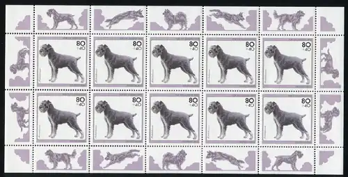 1798 Mittelschnauzer - 10er-Bogen mit PLF Strich über Vorderpfote, Feld 4, **