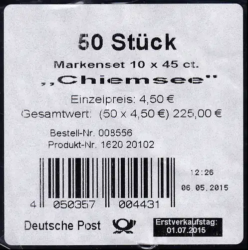 FB 49 Panorama Chiemsee BANDEROLE ohne DHL-Code für 50 Markensets