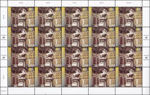 UNO Wien 352u UNESCO Salzburg - jaunâtre. caoutchouc mat et, 20-Bogen **