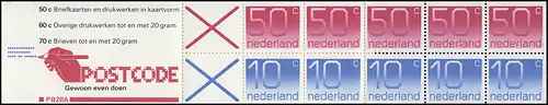 Carnet de marque 29 chiffres 1982 avec publicité POSTCODE et PB 28A, **