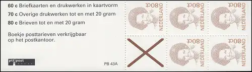 Carnets de marque 44 Reine Beatrix 1991 avec 3 tarifs et PB 43A, **