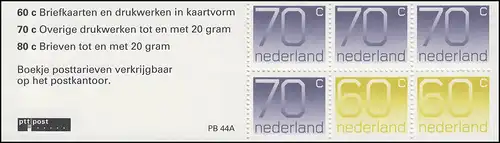 Carnets de marques 45 chiffres 1991 avec 3 tarifs et PB 44A, **