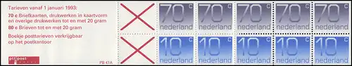 Carnets de marques 48 chiffres 1993 avec 2 tarifs et PB 47A, **