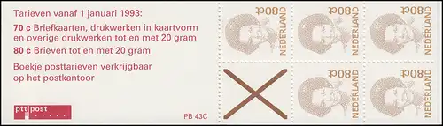 Carnets de marque 44 Reine Beatrix 1991 avec 2 tarifs et PB 43C, **