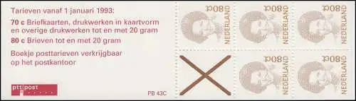 Carnets de marque 44 Reine Beatrix 1991 avec 2 tarifs et PB 43C, **