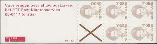 Carnet de marque 44 Reine Beatrix avec service de clance et PB 43D, 12 encoches **