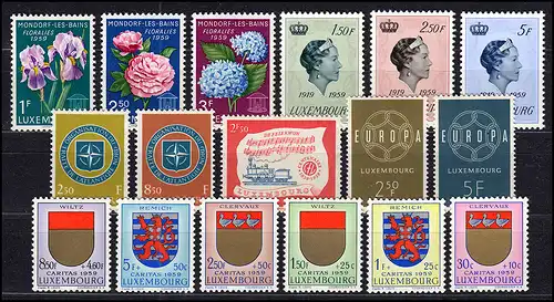 601-617 Luxemburg Jahrgang 1959 komplett, postfrisch