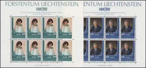 797-798 Exposition des timbres Liechtensteinais LIBA 1982, série de petites feuilles **
