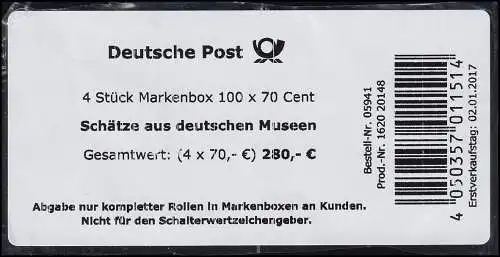 3280-3281 Gemälde aus deutschen Museen 2017 - BANDEROLE für 4 Markenboxen