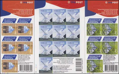 2278-2280 Bauwerke Windkraftanlage Wohnhaus Treibhaus 2005, 3 Folienblätter **