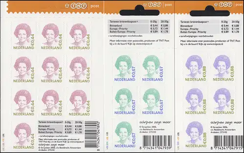 2460-2463 Königin Beatrix 2006, 3 Folienblätter **