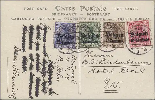 Poste nationale en Belgique 1-4 Impression sur AK BRUXELLES 12.11.1914