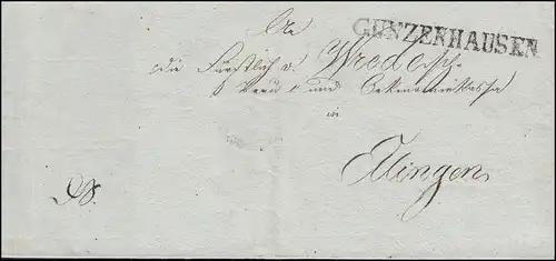 Bayern Vorphilatelie Brief mit Einzeiler GUNZENHAUSEN (12.7.1827) nach Ilingen