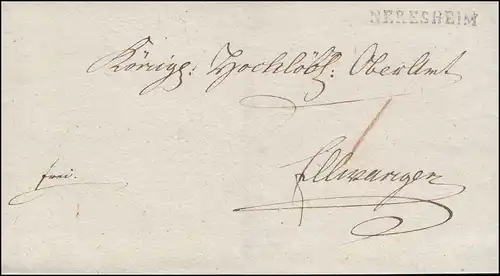 Bayern Vorphilatelie Briefhülle Einzeiler NERESHEIM (1814)