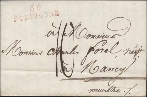 Frankreich Vorphilatelie Brief Zweizeiler 65 PERPIGNAN nach Nancy