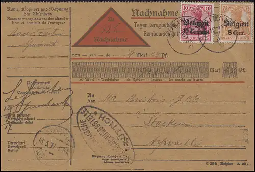 Censuration Service de surveillance militaire Liège sur carte NN SPRIMONT 17.3.1917
