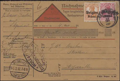 Censuration Service de surveillance militaire Liège sur carte NN SPRIMONT 2.2.1917