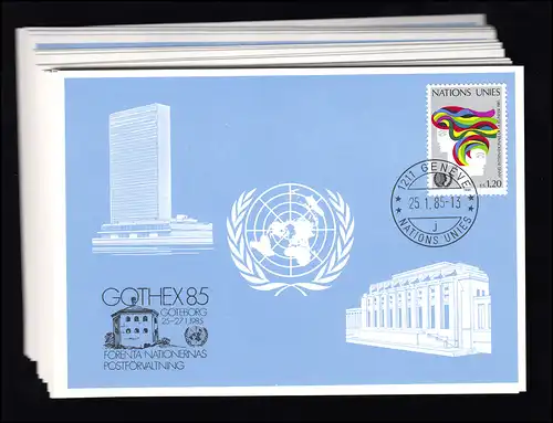 Nations unies Genève Cartes bleues 1985, série numéro 141-159 complète