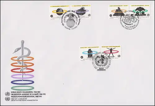 UNO Trio-FDC 8 Weltgesundheitsorganisasion WHO - Gesunde Umwelt 7.5.1993