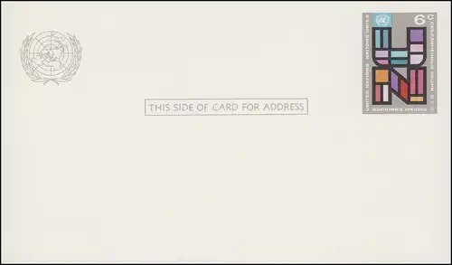 UNO New York Postkarte P 5 Initialen UN 6 Cent 1973, ungebraucht **