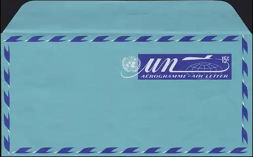 UNO New York Lettre postale aérienne LF 6 initiales et 15 centimes 1972, non utilisés **