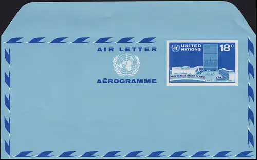 UNO New York Lettre postale aérienne LF 7 quartier général 18 cent 1975 non utilisée **