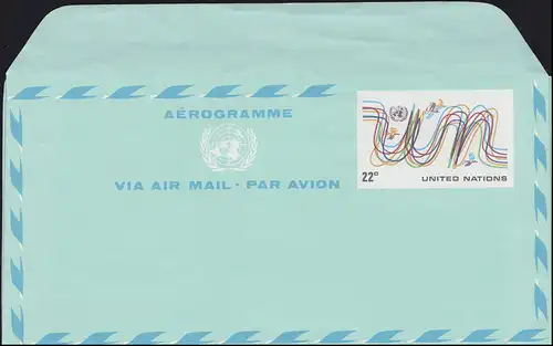UNO New York Lettre postale aérienne LF 8 Initials un 22 cent 1977, inutilisé **