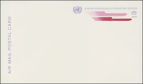 Carte aérienne LP 9 de l'ONU de New York, 15 centimes 1972, inutilisé **