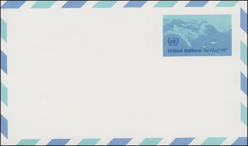 Carte postale aérienne des Nations unies LP 10 Formation de nuages 11 centimes 1975, non utilisée **