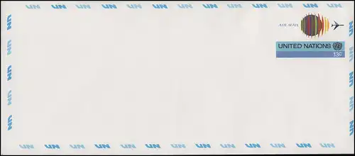 UNO New York Luftpostumschlag LU 5B Globus 13 Cent 1975, 242x105, ungebraucht **
