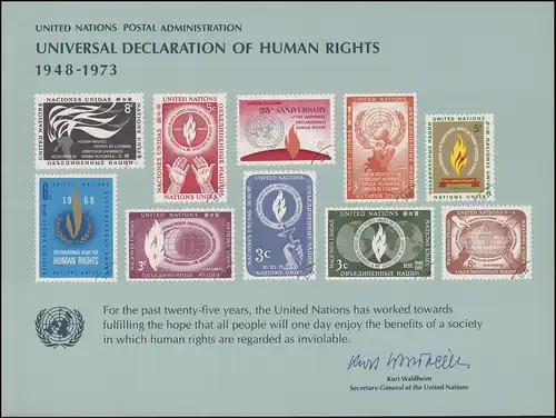 Carte commémorative de l'ONU CE 4 Droits de la personne 1973, inutilisé **